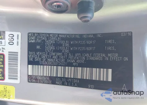 2016 Toyota Sienna L 7 Passenger from USA, damaged, VIN 5TDZK3DC2GS724321